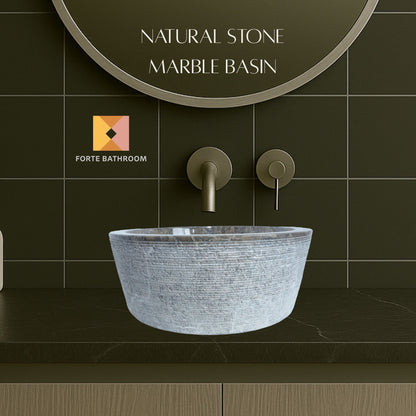 Forma Linea - Marble Vanity Basin - Textured finish - H15cm - Cream or grey - Dia 40cm - Natural Stone