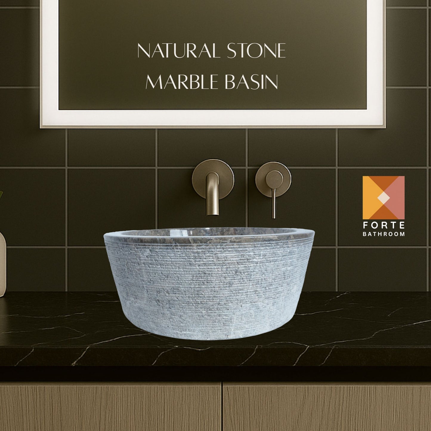 Forma Linea - Marble Vanity Basin - Textured finish - H15cm - Cream or grey - Dia 40cm - Natural Stone