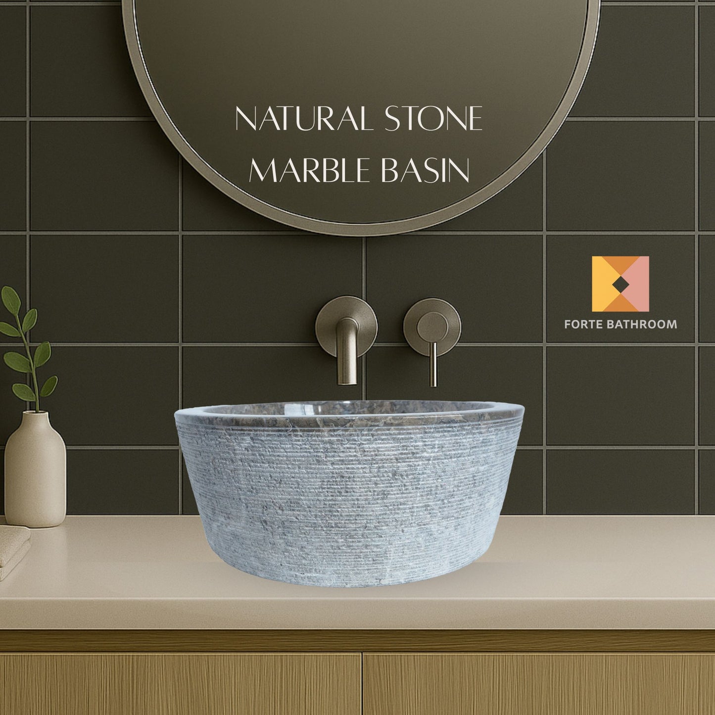 Forma Linea - Marble Vanity Basin - Textured finish - H15cm - Cream or grey - Dia 40cm - Natural Stone