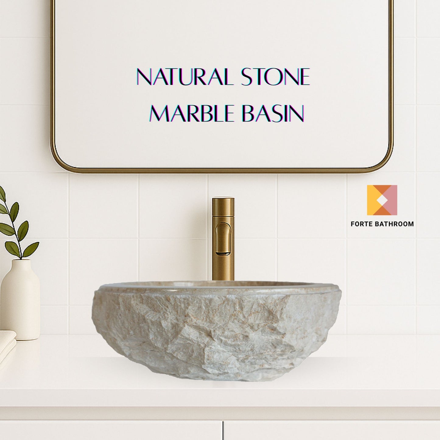 Sierra Round Marble Vanity Basin – Rock Texture - 15/17cm Height – Cream – 40/45cm