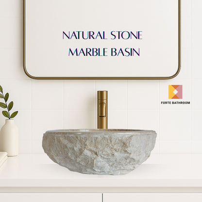 Sierra Round Marble Vanity Basin – Rock Texture - 15/17cm Height – Cream – 40/45cm