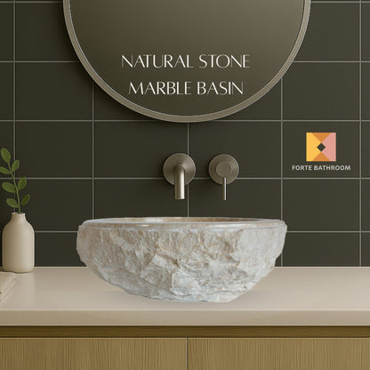 Sierra Round Marble Vanity Basin – Rock Texture - 15/17cm Height – Cream – 40/45cm