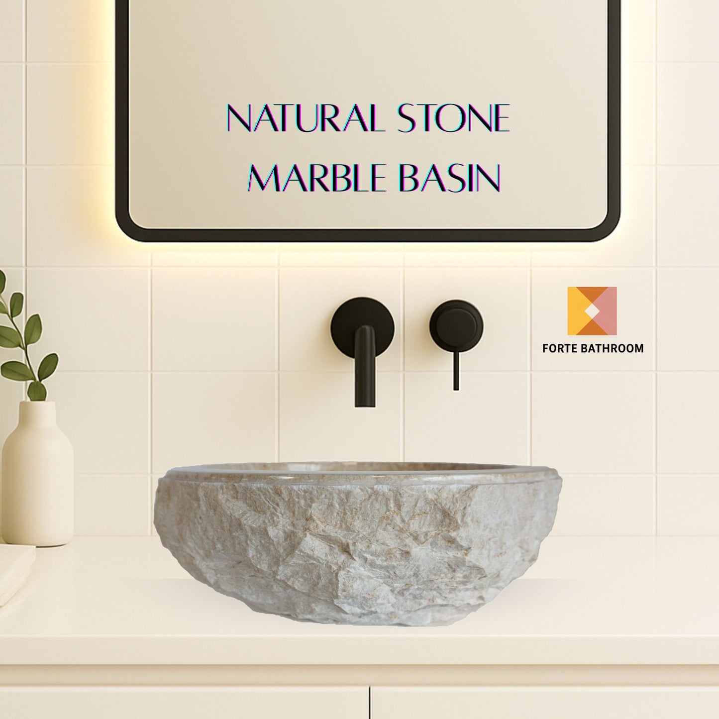 Sierra Round Marble Vanity Basin – Rock Texture - 15/17cm Height – Cream – 40/45cm