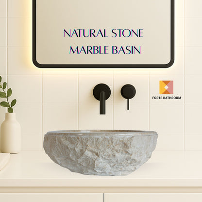 Sierra Round Marble Vanity Basin – Rock Texture - 15/17cm Height – Cream – 40/45cm