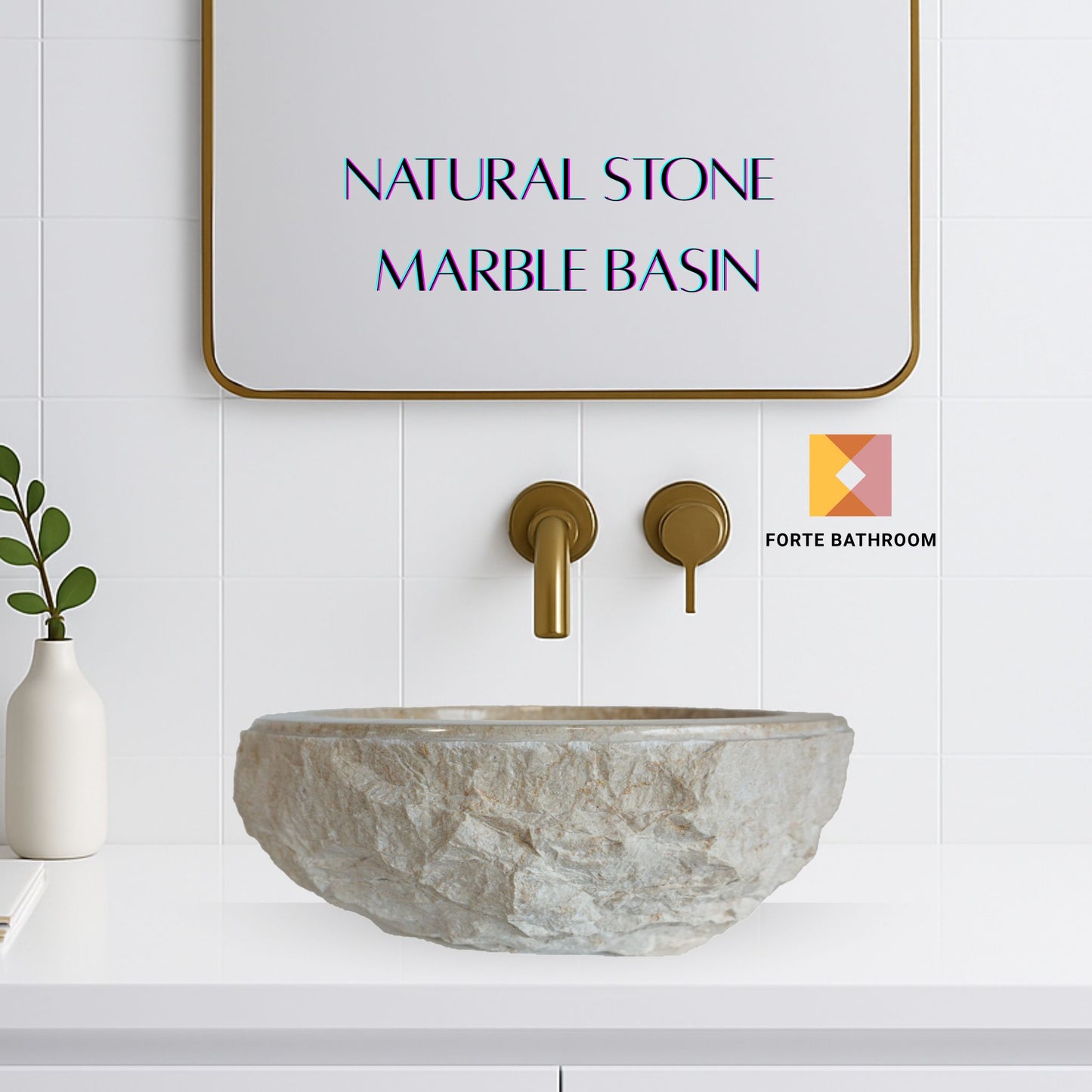 Sierra Round Marble Vanity Basin – Rock Texture - 15/17cm Height – Cream – 40/45cm