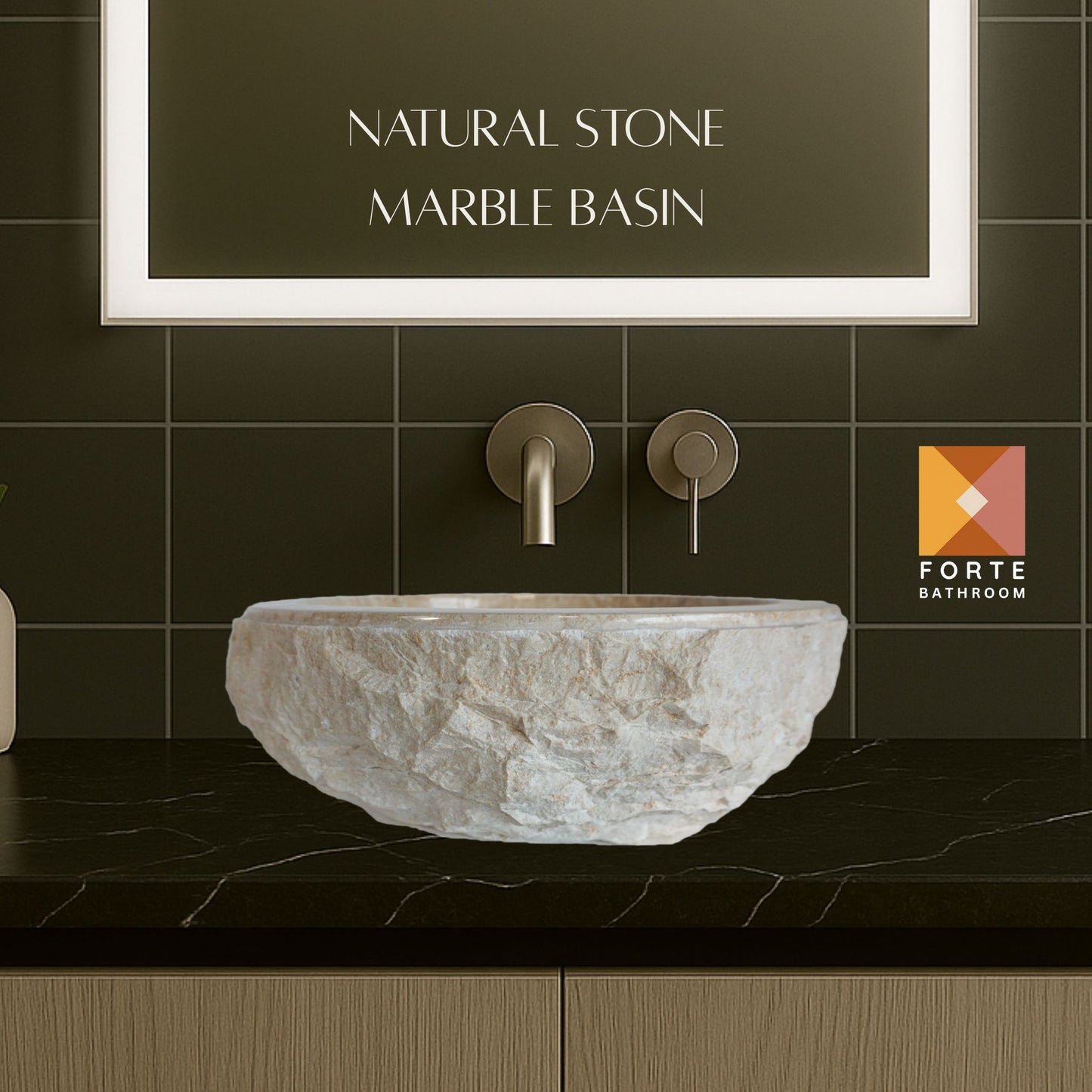 Sierra Round Marble Vanity Basin – Rock Texture - 15/17cm Height – Cream – 40/45cm