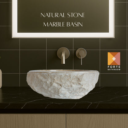 Sierra Round Marble Vanity Basin – Rock Texture - 15/17cm Height – Cream – 40/45cm