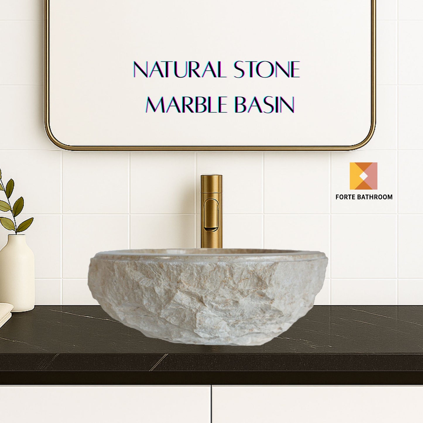 Sierra Round Marble Vanity Basin – Rock Texture - 15/17cm Height – Cream – 40/45cm