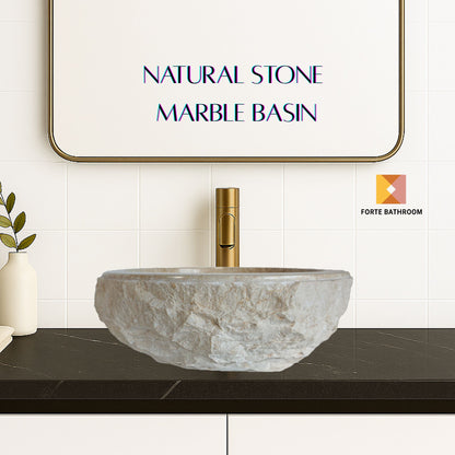 Sierra Round Marble Vanity Basin – Rock Texture - 15/17cm Height – Cream – 40/45cm