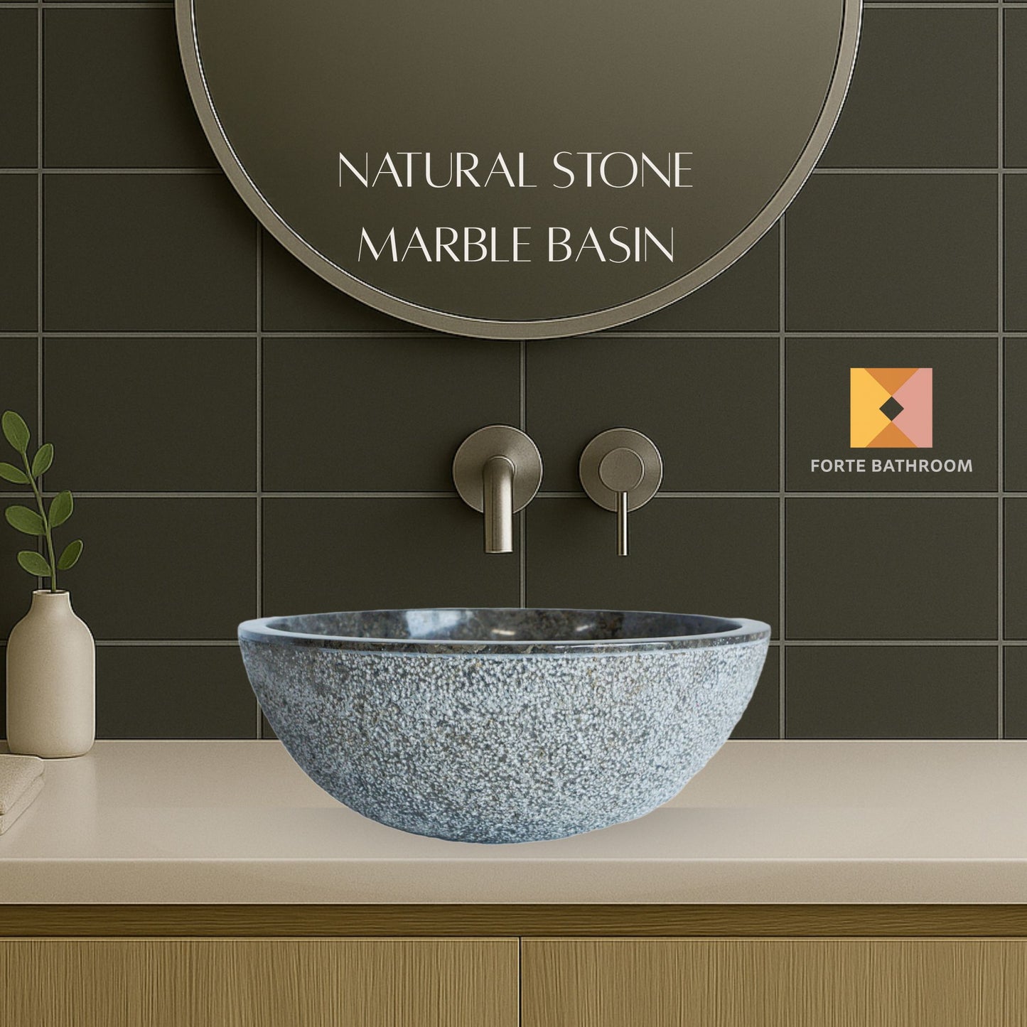 Forma Eros - Marble Vanity Basin -Textured Exterior 01 - 15cm Height - Cream or Grey - 35/40/45cm - Natural Stone