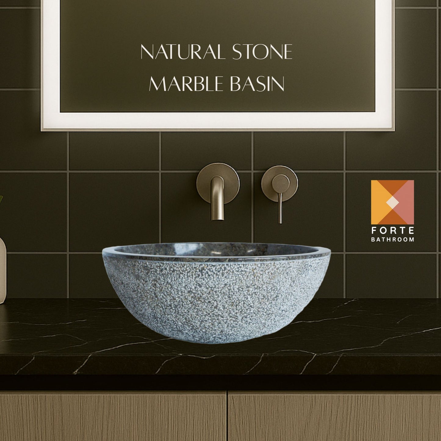Forma Eros - Marble Vanity Basin -Textured Exterior 01 - 15cm Height - Cream or Grey - 35/40/45cm - Natural Stone