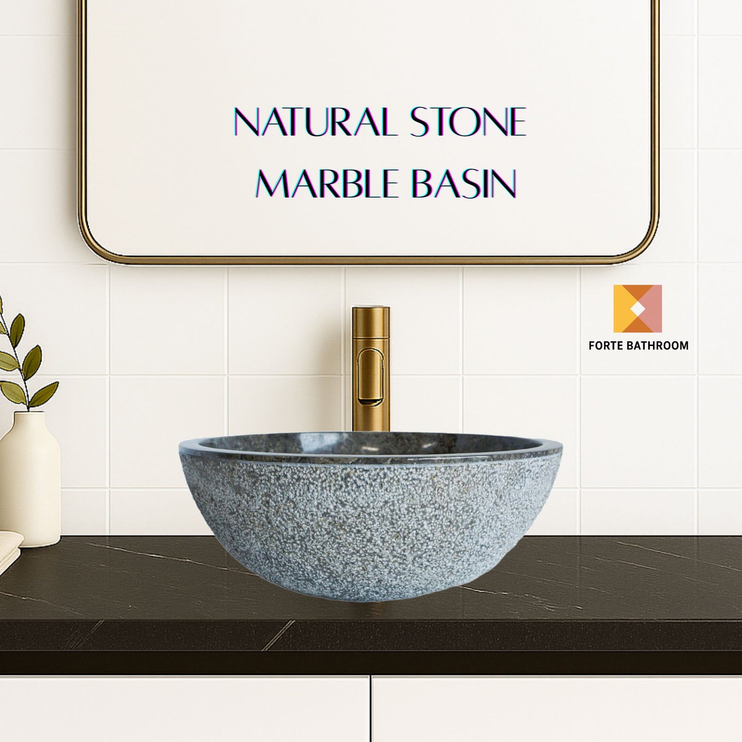 Forma Eros - Marble Vanity Basin -Textured Exterior 01 - 15cm Height - Cream or Grey - 35/40/45cm - Natural Stone