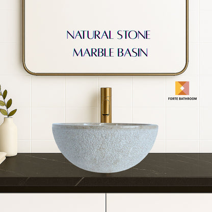 Forma Eros - Marble Vanity Basin -Textured Exterior 01 - 15cm Height - Cream or Grey - 35/40/45cm - Natural Stone