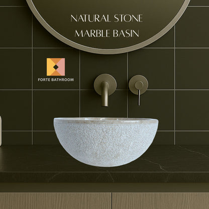 Forma Eros - Marble Vanity Basin -Textured Exterior 01 - 15cm Height - Cream or Grey - 35/40/45cm - Natural Stone
