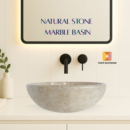 Pure Form - Polished Marble Vanity Basin – 15cm Height – Cream or Grey – 35/40/45cm - Natural Stone