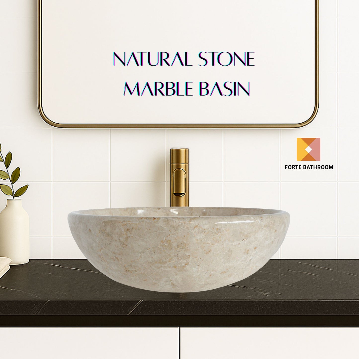 Pure Form - Polished Marble Vanity Basin – 15cm Height – Cream or Grey – 35/40/45cm - Natural Stone