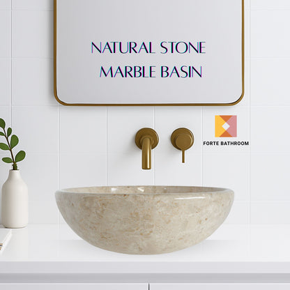 Pure Form - Polished Marble Vanity Basin – 15cm Height – Cream or Grey – 35/40/45cm - Natural Stone