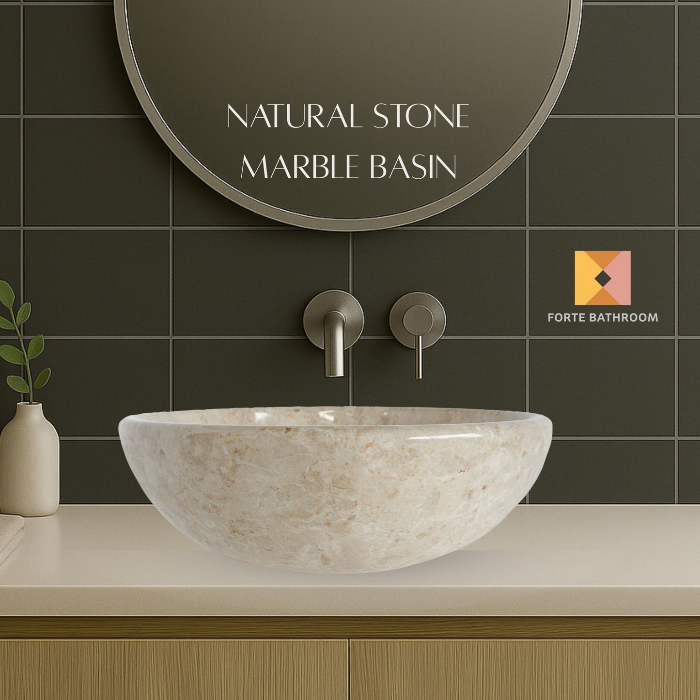 Pure Form - Polished Marble Vanity Basin – 15cm Height – Cream or Grey – 35/40/45cm - Natural Stone