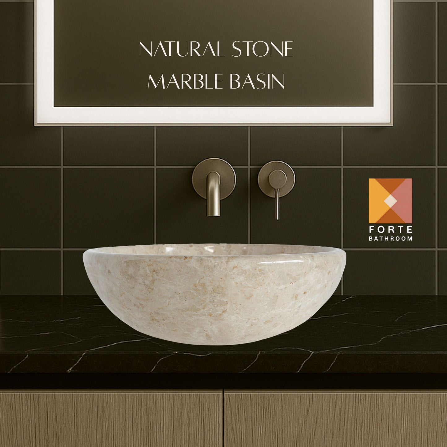 Pure Form - Polished Marble Vanity Basin – 15cm Height – Cream or Grey – 35/40/45cm - Natural Stone