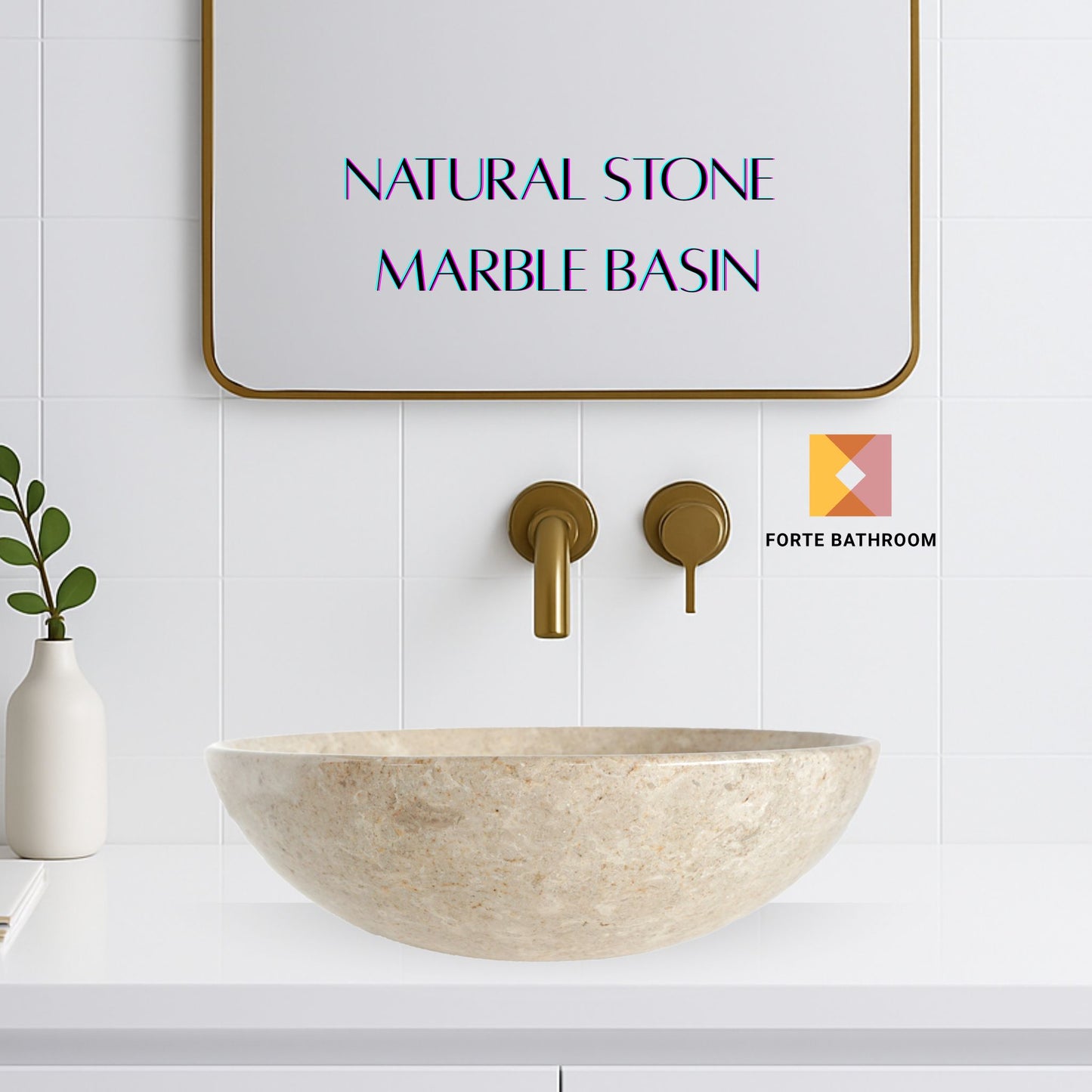 Pure Form - Polished Marble Vanity Basin – 15cm Height – Cream or Grey – 35/40/45cm - Natural Stone