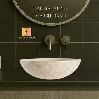 Pure Form - Polished Marble Vanity Basin – 15cm Height – Cream or Grey – 35/40/45cm - Natural Stone