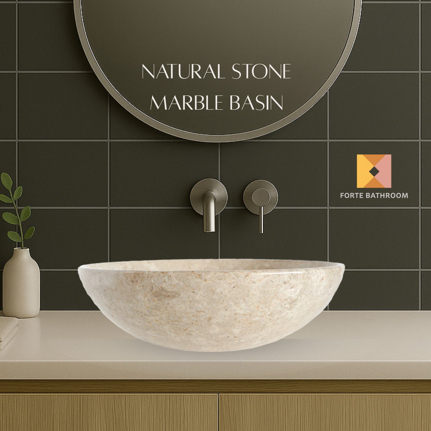 Pure Form - Polished Marble Vanity Basin – 15cm Height – Cream or Grey – 35/40/45cm - Natural Stone