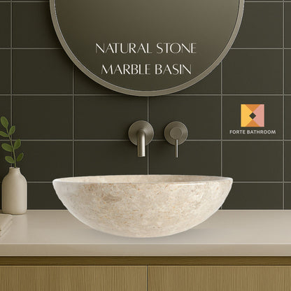 Pure Form - Polished Marble Vanity Basin – 15cm Height – Cream or Grey – 35/40/45cm - Natural Stone