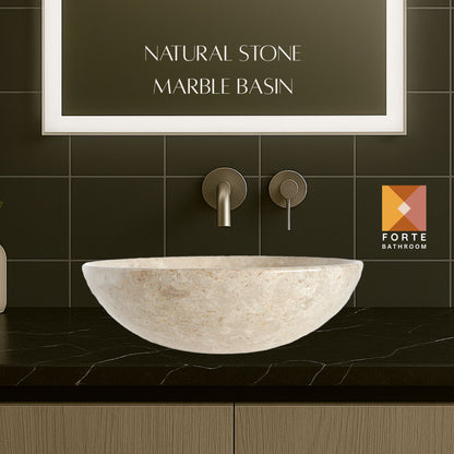Pure Form - Polished Marble Vanity Basin – 15cm Height – Cream or Grey – 35/40/45cm - Natural Stone