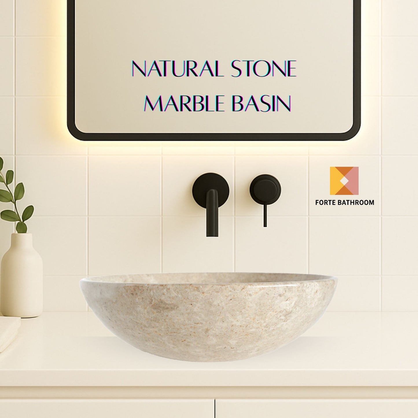 Pure Form - Polished Marble Vanity Basin – 15cm Height – Cream or Grey – 35/40/45cm - Natural Stone