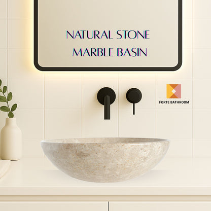 Pure Form - Polished Marble Vanity Basin – 15cm Height – Cream or Grey – 35/40/45cm - Natural Stone