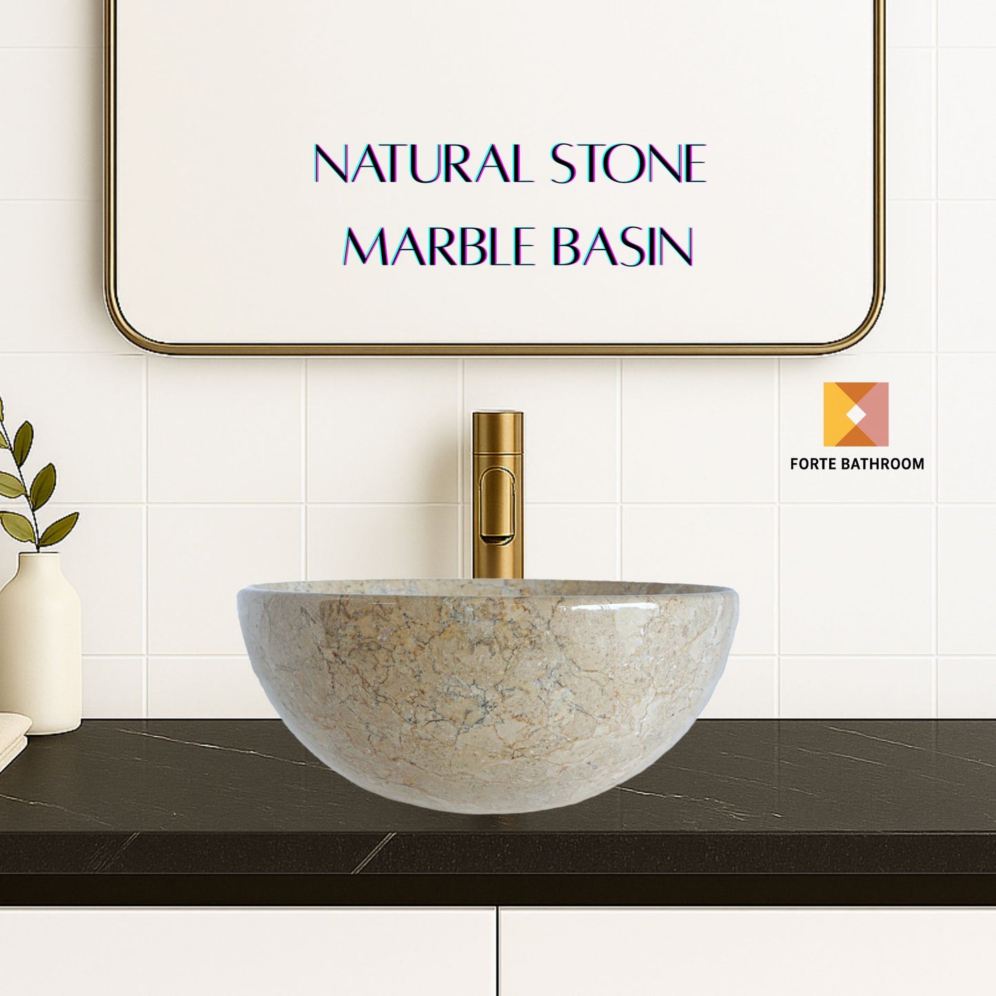 Pure Form - Polished Marble Vanity Basin – 15cm Height – Cream or Grey – 35/40/45cm - Natural Stone