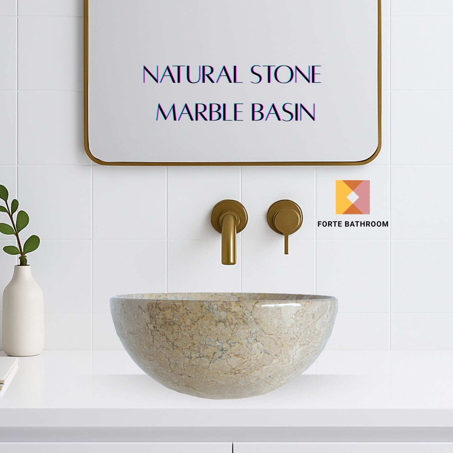 Pure Form - Polished Marble Vanity Basin – 15cm Height – Cream or Grey – 35/40/45cm - Natural Stone
