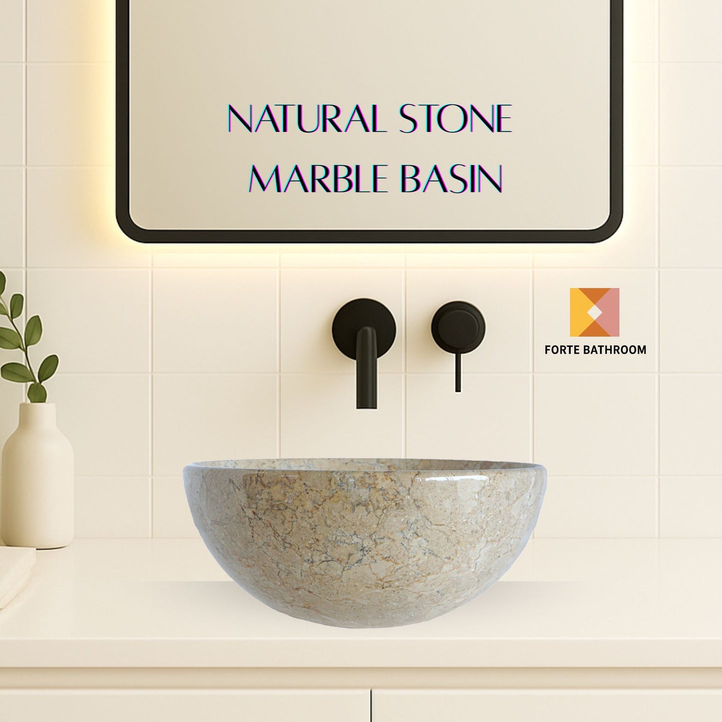 Pure Form - Polished Marble Vanity Basin – 15cm Height – Cream or Grey – 35/40/45cm - Natural Stone