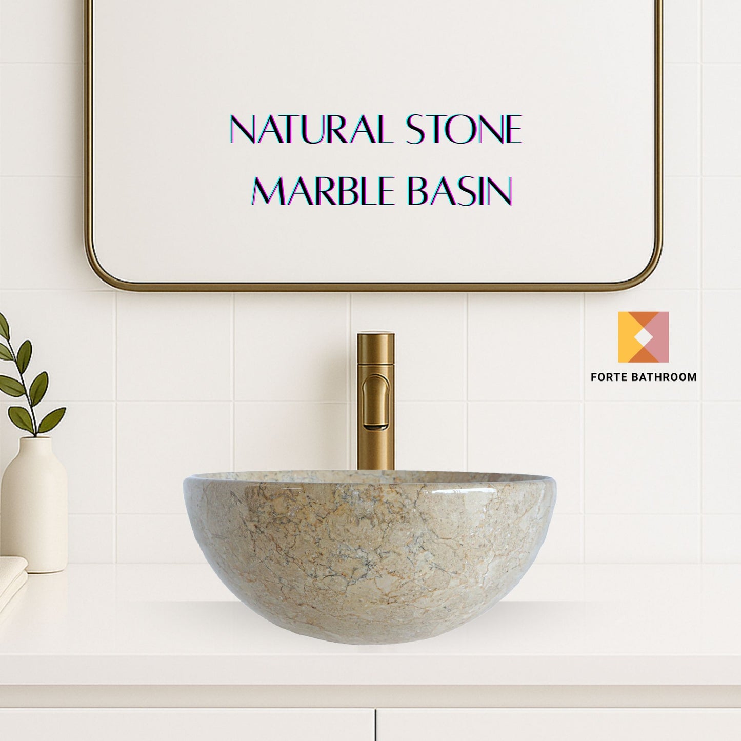 Pure Form - Polished Marble Vanity Basin – 15cm Height – Cream or Grey – 35/40/45cm - Natural Stone