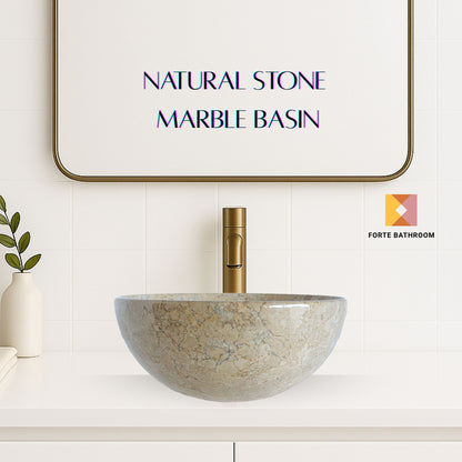 Pure Form - Polished Marble Vanity Basin – 15cm Height – Cream or Grey – 35/40/45cm - Natural Stone