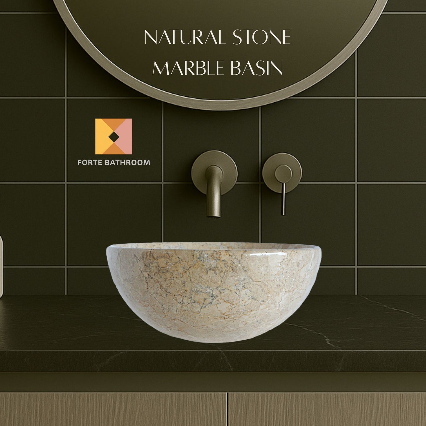 Pure Form - Polished Marble Vanity Basin – 15cm Height – Cream or Grey – 35/40/45cm - Natural Stone