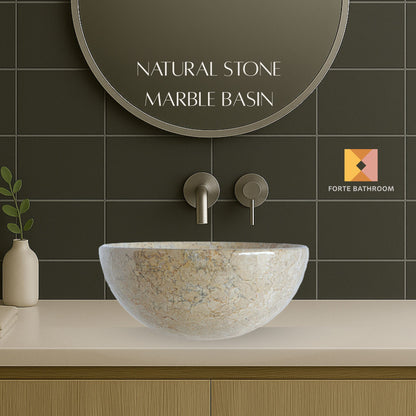 Pure Form - Polished Marble Vanity Basin – 15cm Height – Cream or Grey – 35/40/45cm - Natural Stone
