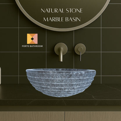 Forma Groove - Marble Vanity Basin - Textured Exterior 02 - 15cm Height - Cream or Grey - Dia 40cm - Natural Stone