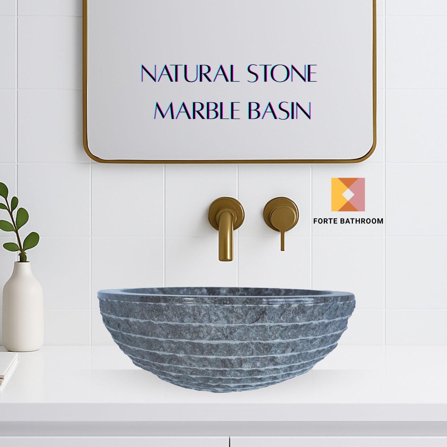 Forma Groove - Marble Vanity Basin - Textured Exterior 02 - 15cm Height - Cream or Grey - Dia 40cm - Natural Stone
