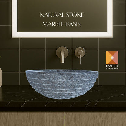 Forma Groove - Marble Vanity Basin - Textured Exterior 02 - 15cm Height - Cream or Grey - Dia 40cm - Natural Stone