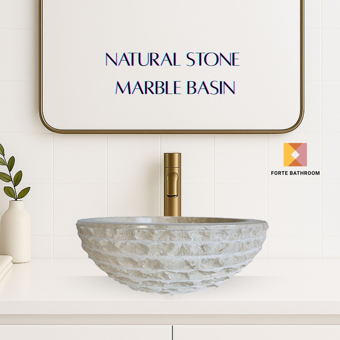 Forma Groove - Marble Vanity Basin - Textured Exterior 02 - 15cm Height - Cream or Grey - Dia 40cm - Natural Stone