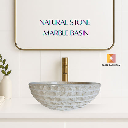 Forma Groove - Marble Vanity Basin - Textured Exterior 02 - 15cm Height - Cream or Grey - Dia 40cm - Natural Stone