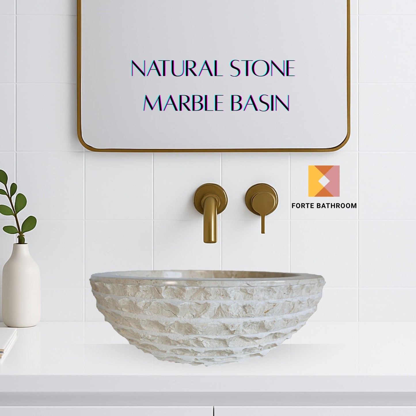 Forma Groove - Marble Vanity Basin - Textured Exterior 02 - 15cm Height - Cream or Grey - Dia 40cm - Natural Stone