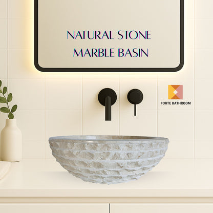 Forma Groove - Marble Vanity Basin - Textured Exterior 02 - 15cm Height - Cream or Grey - Dia 40cm - Natural Stone
