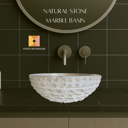 Forma Groove - Marble Vanity Basin - Textured Exterior 02 - 15cm Height - Cream or Grey - Dia 40cm - Natural Stone
