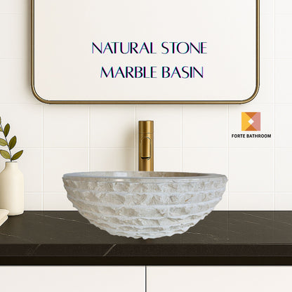 Forma Groove - Marble Vanity Basin - Textured Exterior 02 - 15cm Height - Cream or Grey - Dia 40cm - Natural Stone