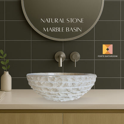 Forma Groove - Marble Vanity Basin - Textured Exterior 02 - 15cm Height - Cream or Grey - Dia 40cm - Natural Stone