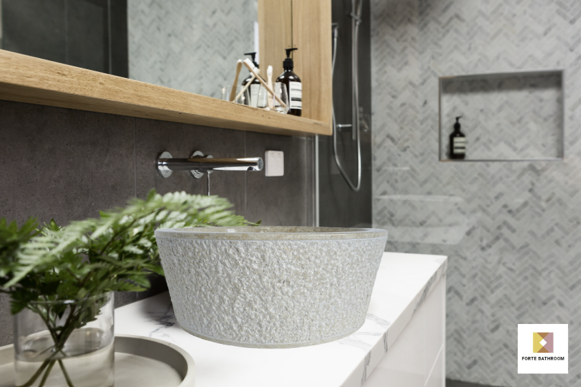 Forma Stria - Marble Vanity Basin - Textured finish - H15cm - Cream or grey - Dia 40cm - Natural Stone