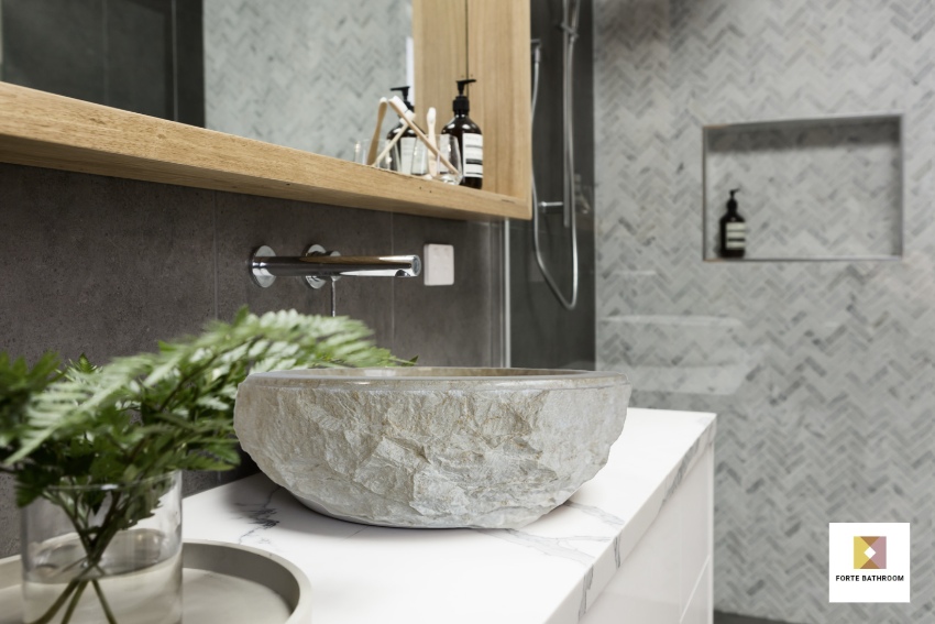 Sierra Round Marble Vanity Basin – Rock Texture - 15/17cm Height – Cream – 40/45cm