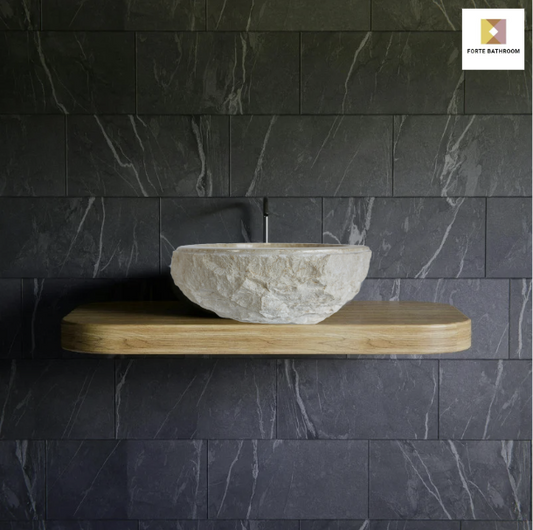 Sierra Round Marble Vanity Basin – Rock Texture - 15/17cm Height – Cream – 40/45cm